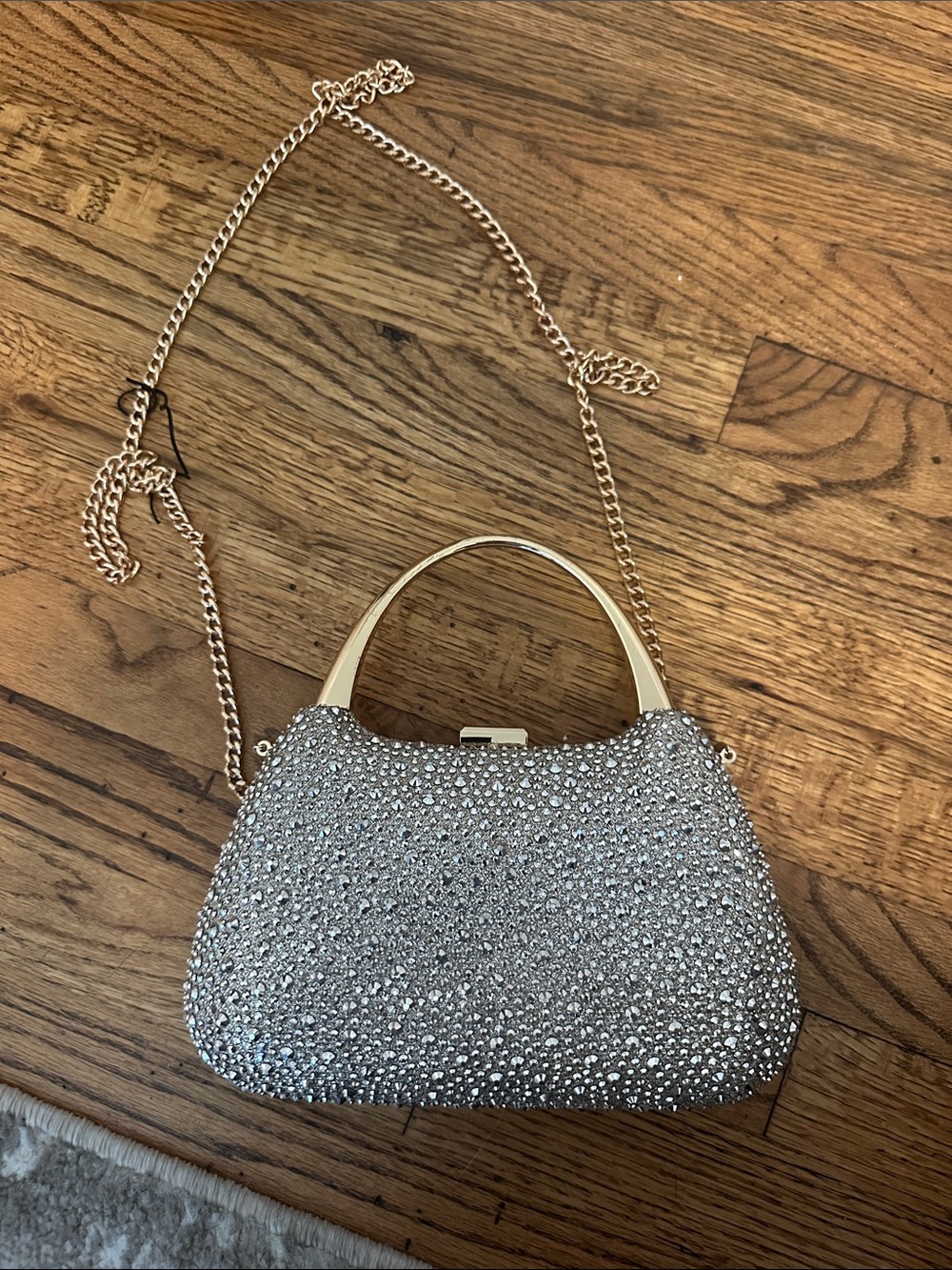Dune London Silver Crystal Evening Clutch with Gold Chain